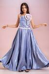 Shop_Samyukta Singhania_Purple Satin Designer Gown With Flower Detail _Online_at_Aza_Fashions