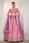 Buy_Anita Kanwal_Pink Silk, Net, Brocade Embroidery, Zari Round Neck Banarasi Lehenga Set _at_Aza_Fashions