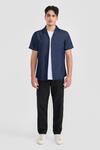 PERONA_Navy Linen, Cotton Designer Charlie Shirt _Online_at_Aza_Fashions