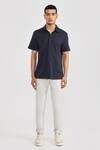 Buy_PERONA_Navy Cotton Designer Shirt _Online_at_Aza_Fashions