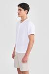 Buy_PERONA_White Linen Otto Designer Shirt _Online_at_Aza_Fashions