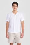 Buy_PERONA_White Linen Otto Designer Shirt _at_Aza_Fashions