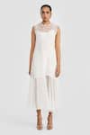 PERONA_White Polyester Embroidery Round Neck Designer Angela Dress _Online_at_Aza_Fashions