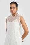 Shop_PERONA_White Polyester Embroidery Round Neck Designer Angela Dress _Online_at_Aza_Fashions