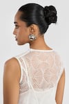 PERONA_White Polyester Embroidery Round Neck Designer Angela Dress _at_Aza_Fashions