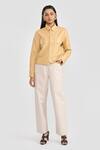 PERONA_Yellow Leather Collared Chloe Lamb Jacket _Online_at_Aza_Fashions