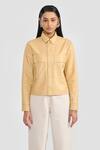 Buy_PERONA_Yellow Leather Collared Chloe Lamb Jacket _at_Aza_Fashions