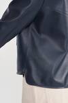 Shop_PERONA_Navy Leather Collared Azalia Jacket _Online_at_Aza_Fashions