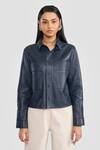 Buy_PERONA_Navy Leather Collared Azalia Jacket _at_Aza_Fashions
