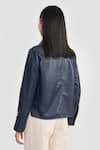 Shop_PERONA_Navy Leather Collared Azalia Jacket _at_Aza_Fashions