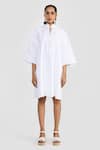 Buy_PERONA_White Linen High Neck Elizabeth Dress _at_Aza_Fashions
