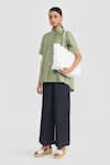 PERONA_Green Cotton Mandarin Collar Sage Designer Shirt _Online_at_Aza_Fashions