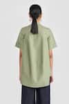 Shop_PERONA_Green Cotton Mandarin Collar Sage Designer Shirt _at_Aza_Fashions