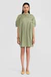 Buy_PERONA_Green Cotton Round Neck Sage Designer Dress _at_Aza_Fashions