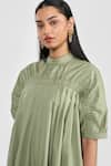 Shop_PERONA_Green Cotton Round Neck Sage Designer Dress _Online_at_Aza_Fashions