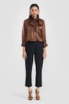 PERONA_Brown Polyester Open Neck Designer Maya Top _Online_at_Aza_Fashions
