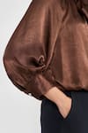 Buy_PERONA_Brown Polyester Open Neck Designer Maya Top _Online_at_Aza_Fashions