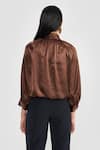 Shop_PERONA_Brown Polyester Open Neck Designer Maya Top _at_Aza_Fashions