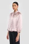 Buy_PERONA_Rose Gold Polyester Open Neck Maya Designer Top _Online_at_Aza_Fashions
