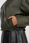 PERONA_Olive Green Leather High Neck Lamb Designer Jacket _Online_at_Aza_Fashions