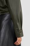 PERONA_Olive Green Leather High Neck Lamb Designer Jacket _at_Aza_Fashions