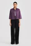 PERONA_Purple Cotton Collared Midnight Plum Penny Shirt _Online_at_Aza_Fashions