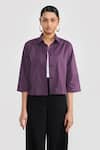 Buy_PERONA_Purple Cotton Collared Midnight Plum Penny Shirt _at_Aza_Fashions