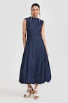 Buy_PERONA_Navy Linen, Cotton Round Neck Designer Dress _at_Aza_Fashions