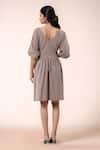 Shop_Samyukta Singhania_Brown Cotton V-neck Designer Dress _at_Aza_Fashions