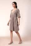 Buy_Samyukta Singhania_Brown Cotton V-neck Designer Dress _Online_at_Aza_Fashions