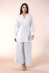 Buy Naintara Bajaj White Cotton Split V-neck Kurta And Pant Set at Aza Fashions Buy_Naintara Bajaj_White Cotton Split V-neck Kurta And Pant Set _at_Aza_Fashions