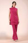 Buy Naintara Bajaj Fuchsia Cotton Mandarin Collar Designer Top And Pant Set at Aza Fashions Buy_Naintara Bajaj_Fuchsia Cotton Mandarin Collar Designer Top And Pant Set _at_Aza_Fashions