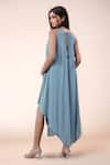 Shop_Samyukta Singhania_Blue Cotton Round Neck Designer Dress _at_Aza_Fashions