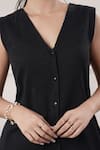 Shop_Samyukta Singhania_Black Cotton V-neck Top And Pant Set _Online_at_Aza_Fashions