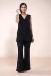 Buy_Samyukta Singhania_Black Cotton V-neck Top And Pant Set _at_Aza_Fashions