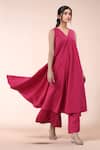 Shop_Naintara Bajaj_Fuchsia Cotton V-neck Designer Kurta And Pant Set _at_Aza_Fashions