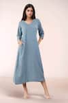 Buy_Naintara Bajaj_Blue Cotton V-neck Dress _at_Aza_Fashions