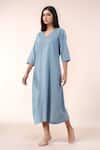 Naintara Bajaj_Blue Cotton V-neck Dress _Online_at_Aza_Fashions