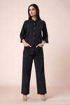 Samyukta Singhania_Black Cotton Mandarin Collar Shirt And Pant Set _Online_at_Aza_Fashions