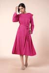 Buy_Samyukta Singhania_Pink Cotton Round Neck Designer Dress With Ruffle Sleeves _at_Aza_Fashions