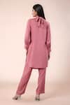 Shop_Samyukta Singhania_Peach Rayon, Cotton High Neck Designer Kurta Pant Set _at_Aza_Fashions