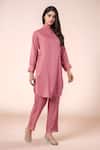 Samyukta Singhania_Peach Rayon, Cotton High Neck Designer Kurta Pant Set _Online_at_Aza_Fashions