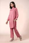 Buy_Samyukta Singhania_Peach Rayon, Cotton High Neck Designer Kurta Pant Set _Online_at_Aza_Fashions