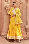 Buy_Preevin_Yellow Cotton, Tulle, Net Embroidered Ruffle Hem Angrakha Anarkali With Dupatta _at_Aza_Fashions
