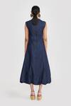 Shop_PERONA_Navy Linen, Cotton Round Neck Designer Dress _at_Aza_Fashions