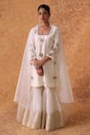 Buy_Pouli Pret_Ivory Chanderi, Organza Zari, Embroidery Square Neck Zardozi Kurta Set _at_Aza_Fashions
