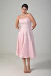 Shop_Baani Khurana_Pink Satin, Linen Pearls Scoop Neck Embroidered Dress _at_Aza_Fashions