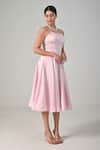 Baani Khurana_Pink Satin, Linen Pearls Scoop Neck Embroidered Dress _at_Aza_Fashions