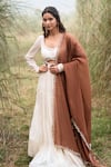 Buy_Kushani_Ivory Chanderi Applique Round Neck Tiered Anarkali With Brown Dupatta _at_Aza_Fashions