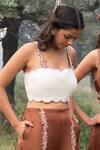 Buy_Kushani_Ivory Linen, Silk, Satin Embroidery Scoop Neck Floral Crop Top And Trousers Set _at_Aza_Fashions